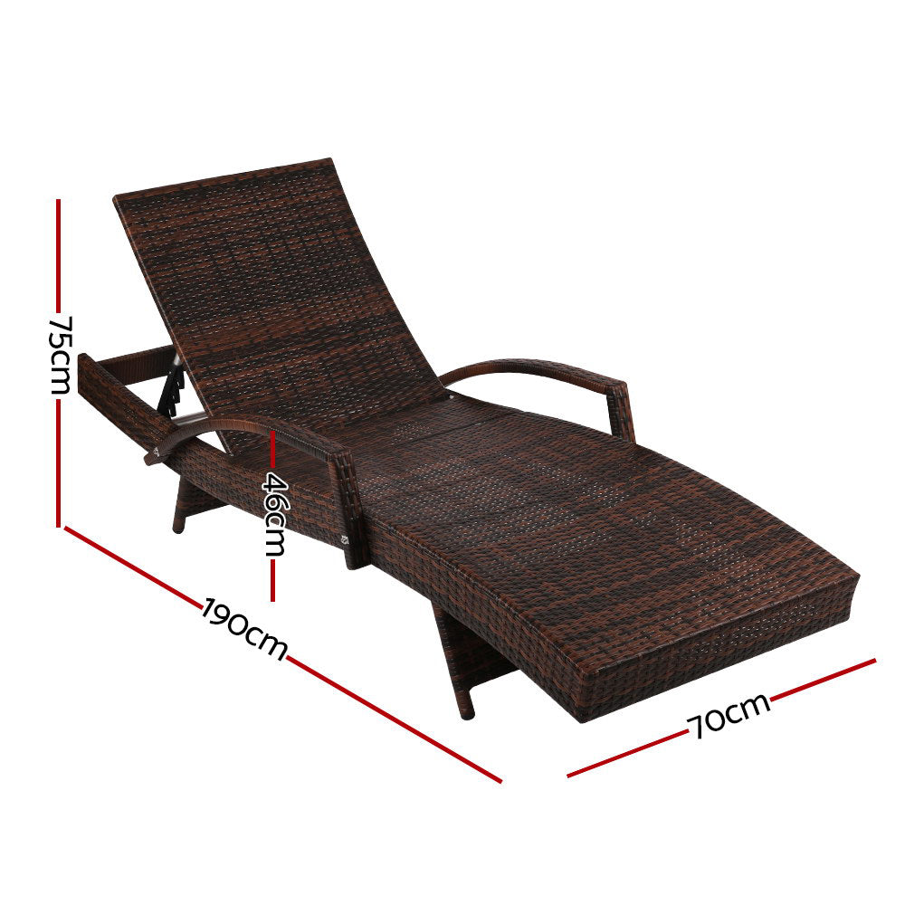 Gardeon 2x Outdoor Sun Wicker Lounger Brown