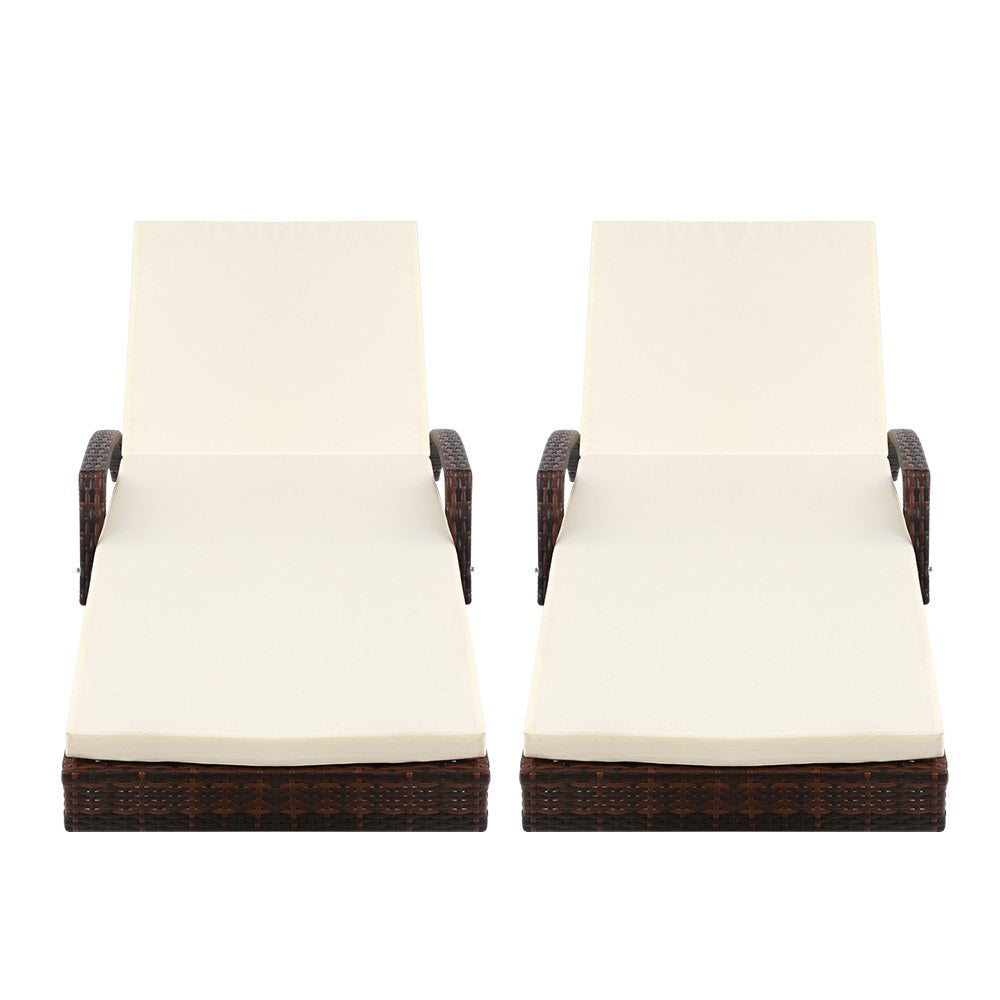 Gardeon 2x Outdoor Sun Wicker Lounger Brown