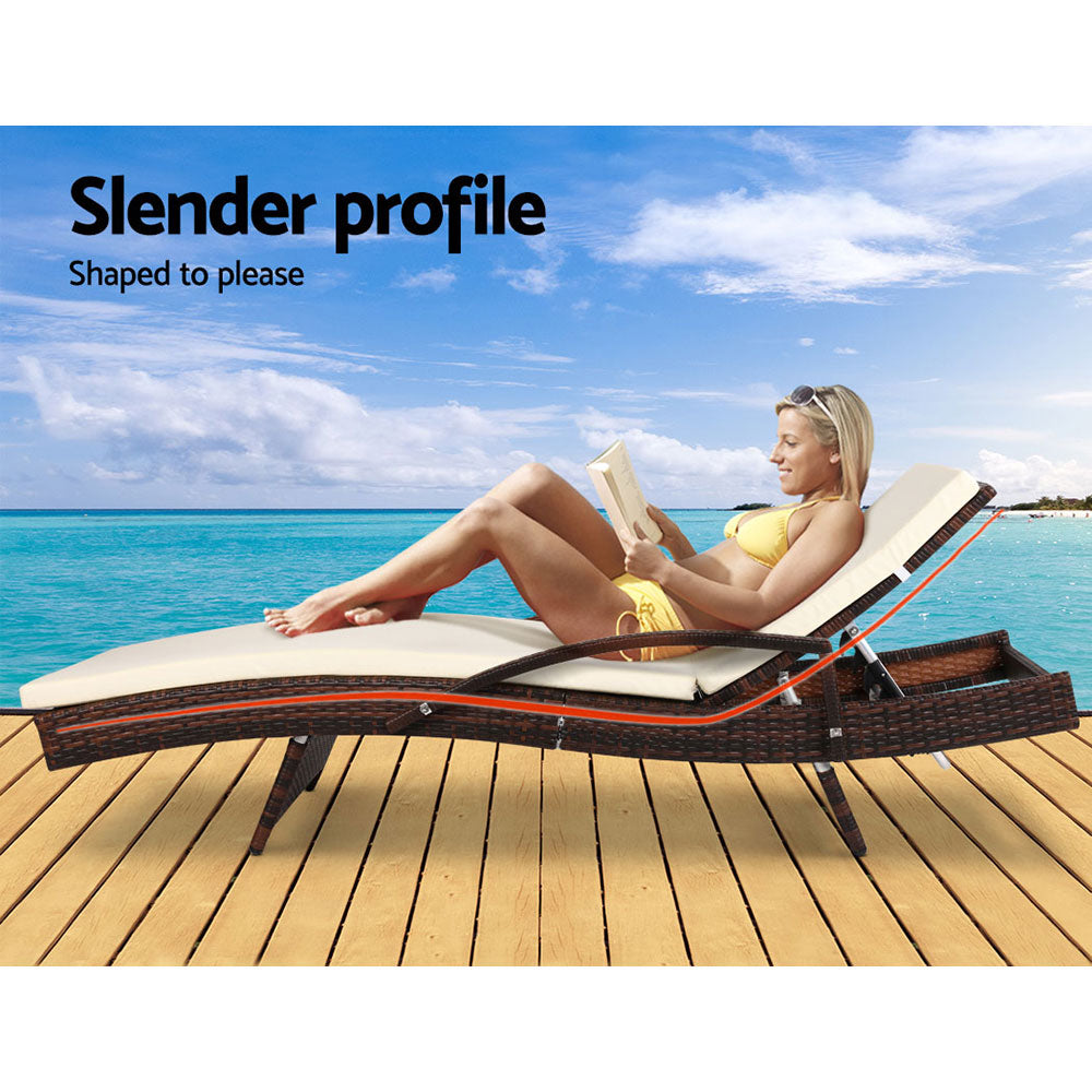 Gardeon 2x Outdoor Sun Wicker Lounger Brown