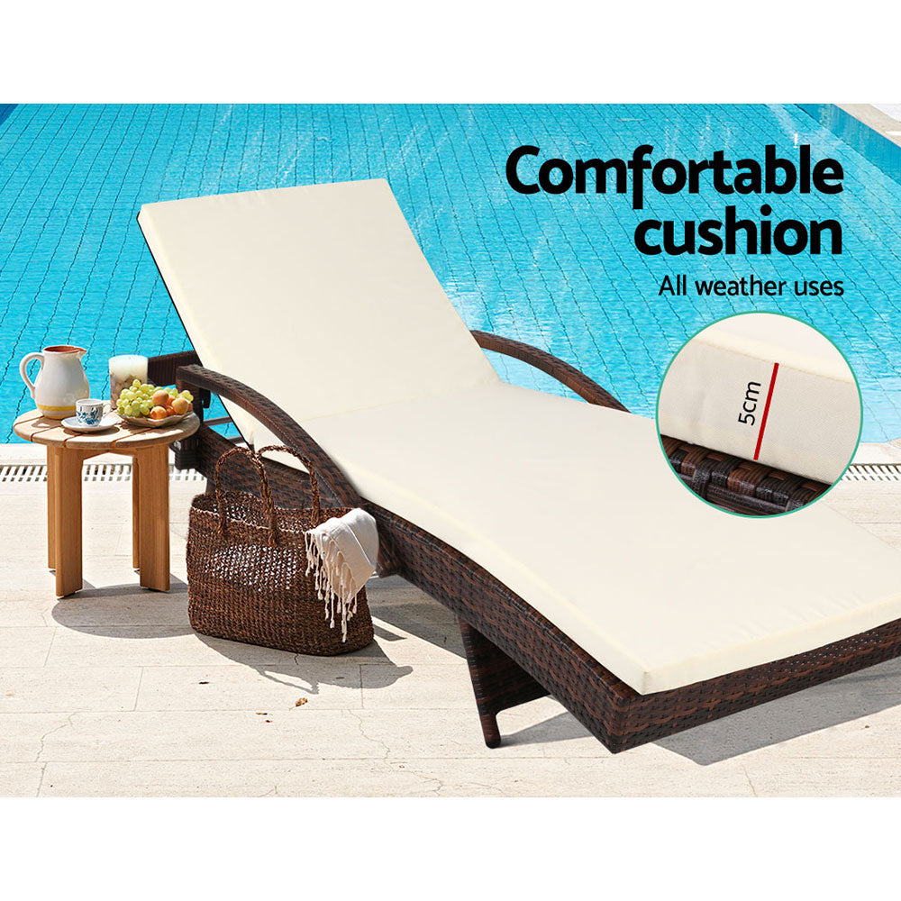 Gardeon 2x Outdoor Sun Wicker Lounger Brown