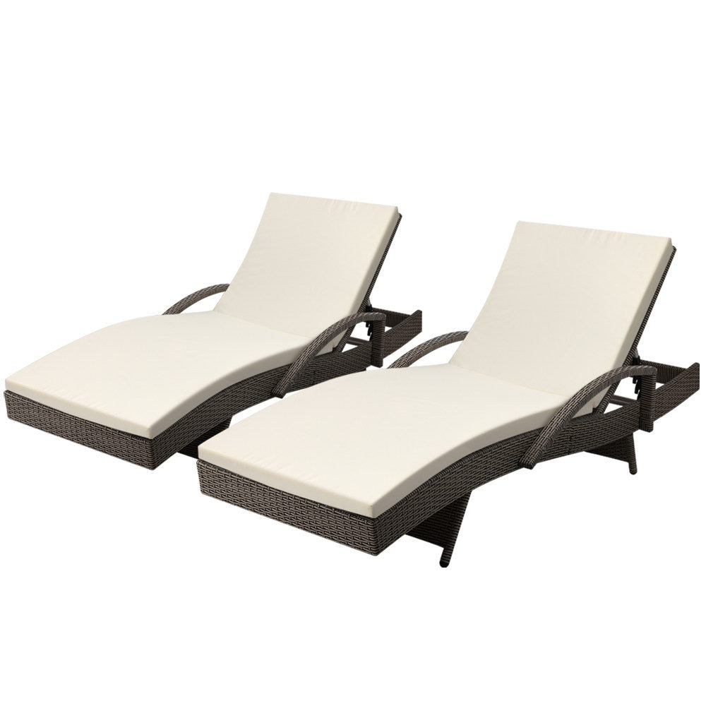 Gardeon 2x Outdoor Sun Wicker Lounger Grey