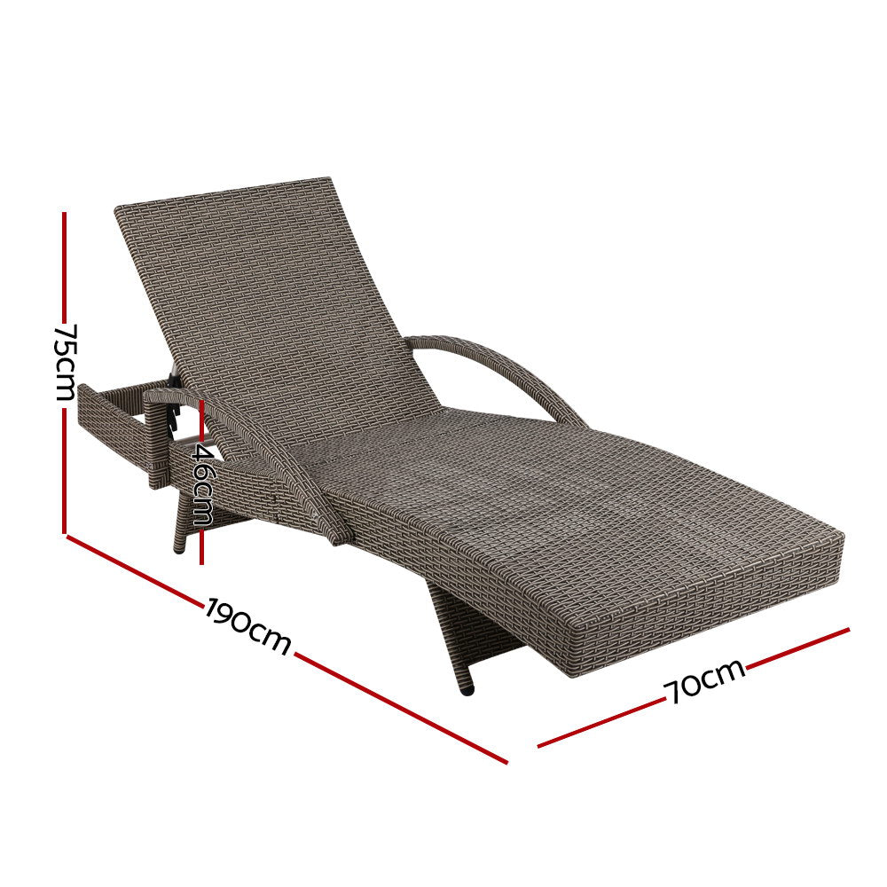 Gardeon 2x Outdoor Sun Wicker Lounger Grey