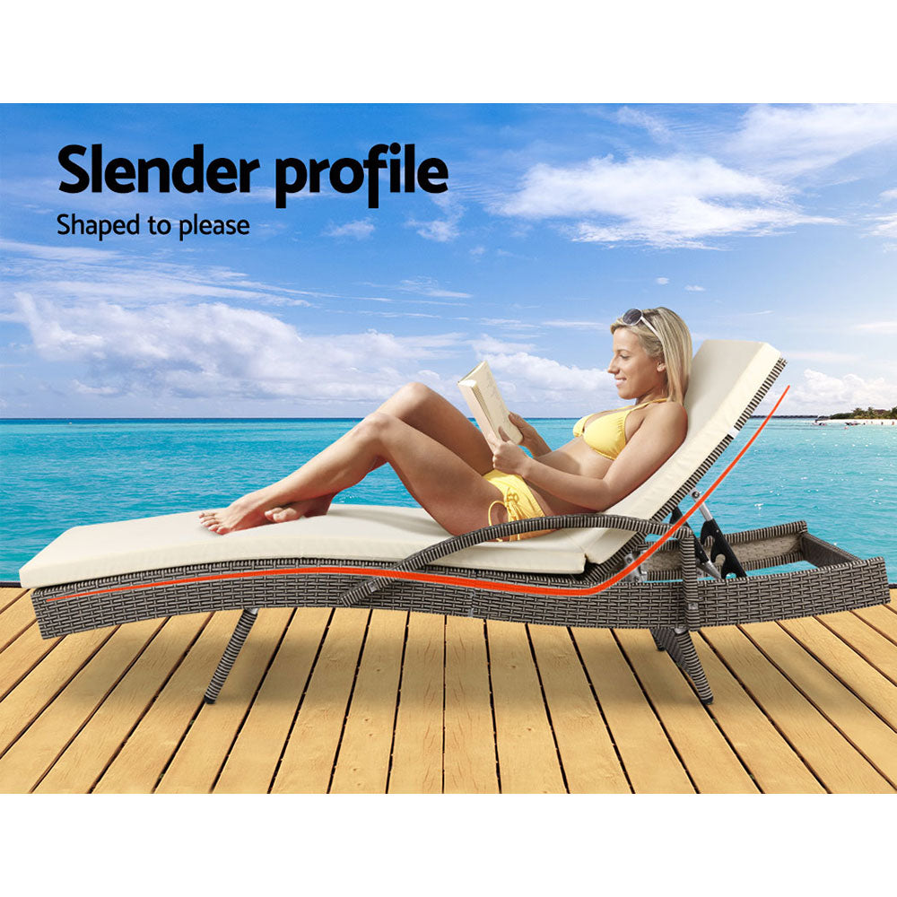 Gardeon 2x Outdoor Sun Wicker Lounger Grey