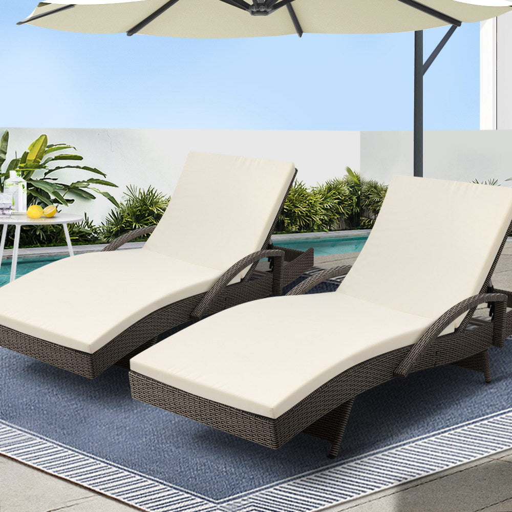 Gardeon 2x Outdoor Sun Wicker Lounger Grey