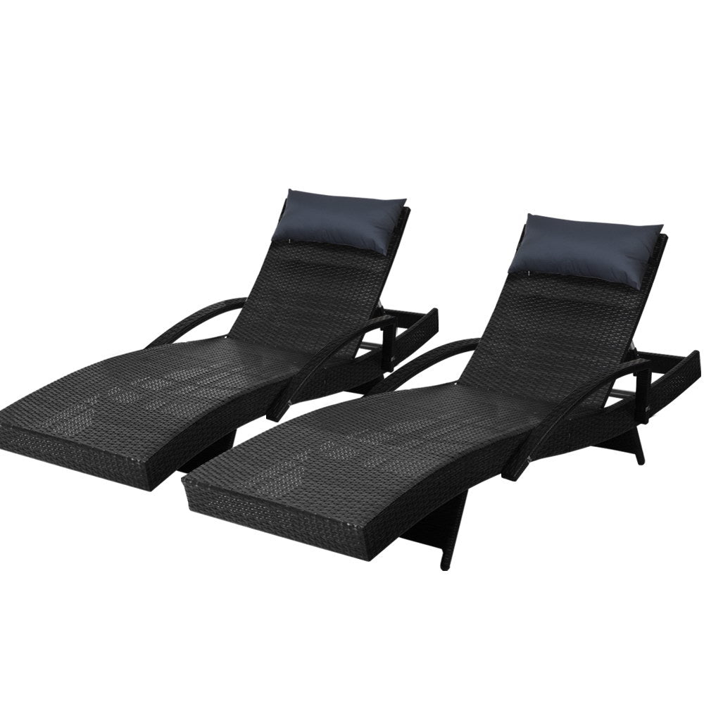 Gardeon 2x Outdoor Sun Wicker Lounger Black