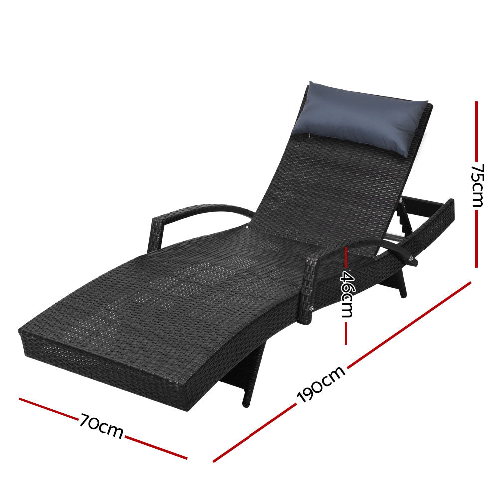 Gardeon 2x Outdoor Sun Wicker Lounger Black