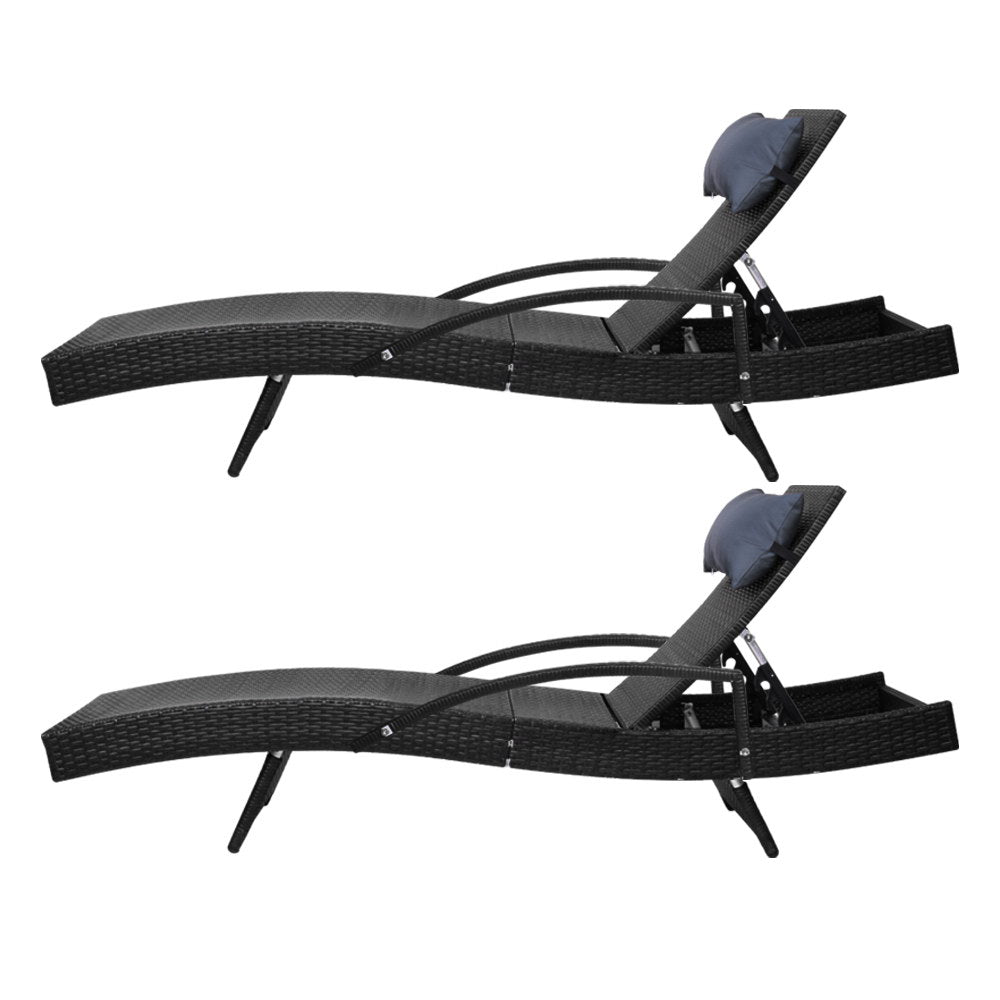 Gardeon 2x Outdoor Sun Wicker Lounger Black