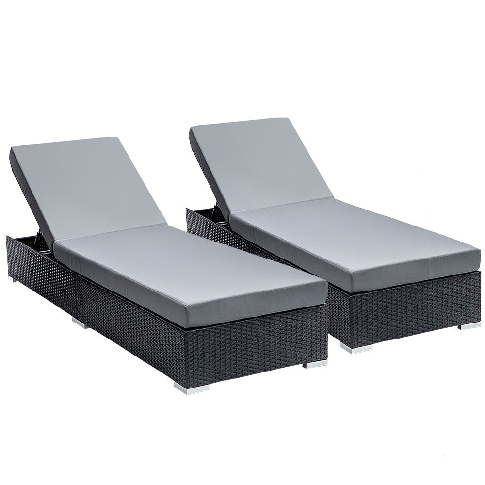 Gardeon 2 Piece Outdoor Sun Wicker Lounger Black