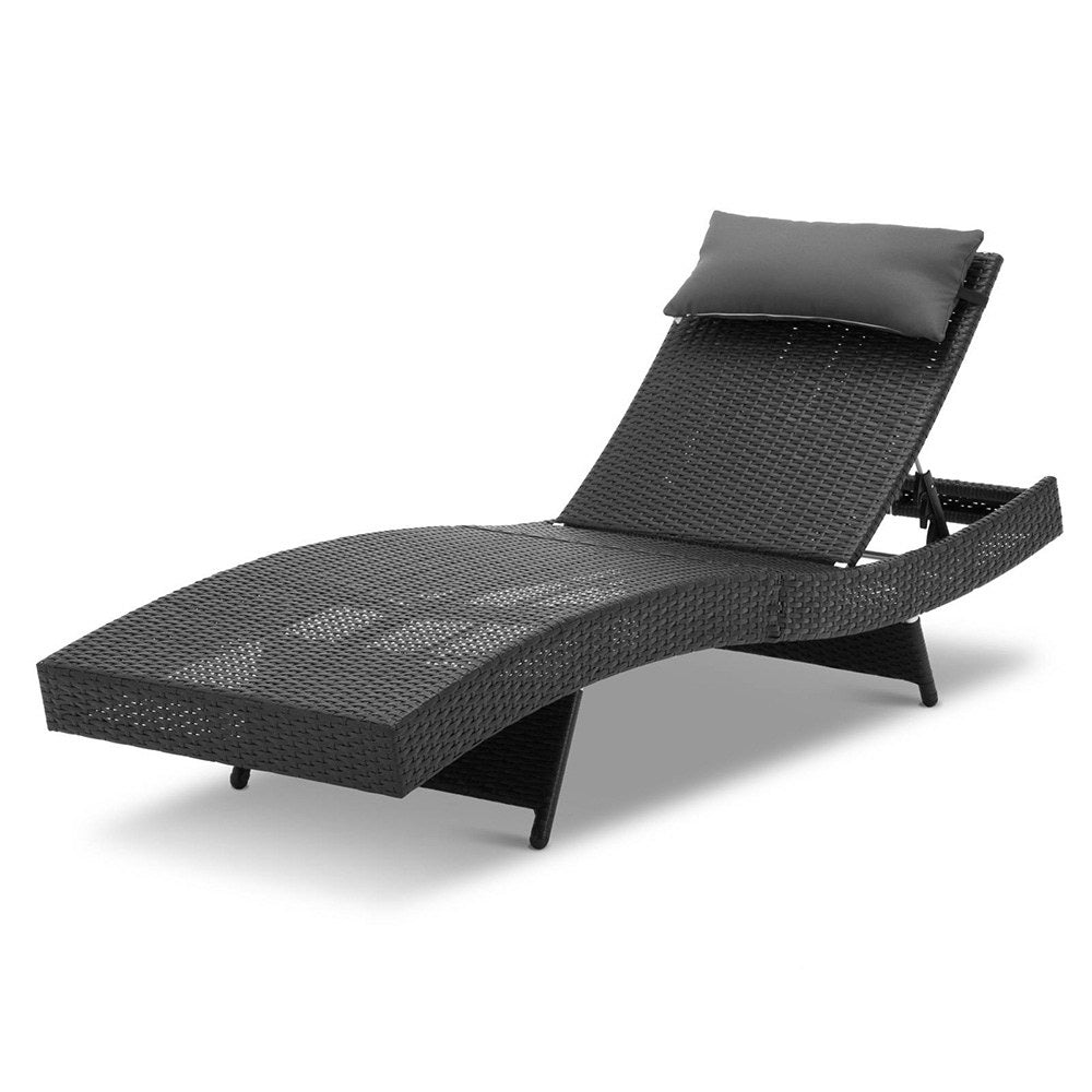 Gardeon Outdoor Wicker Sun Lounge Black