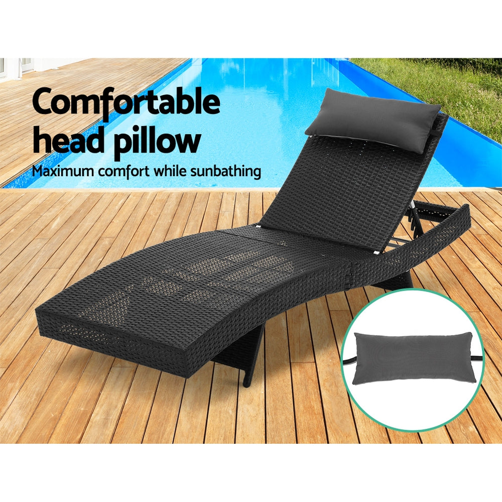 Gardeon Outdoor Wicker Sun Lounge Black