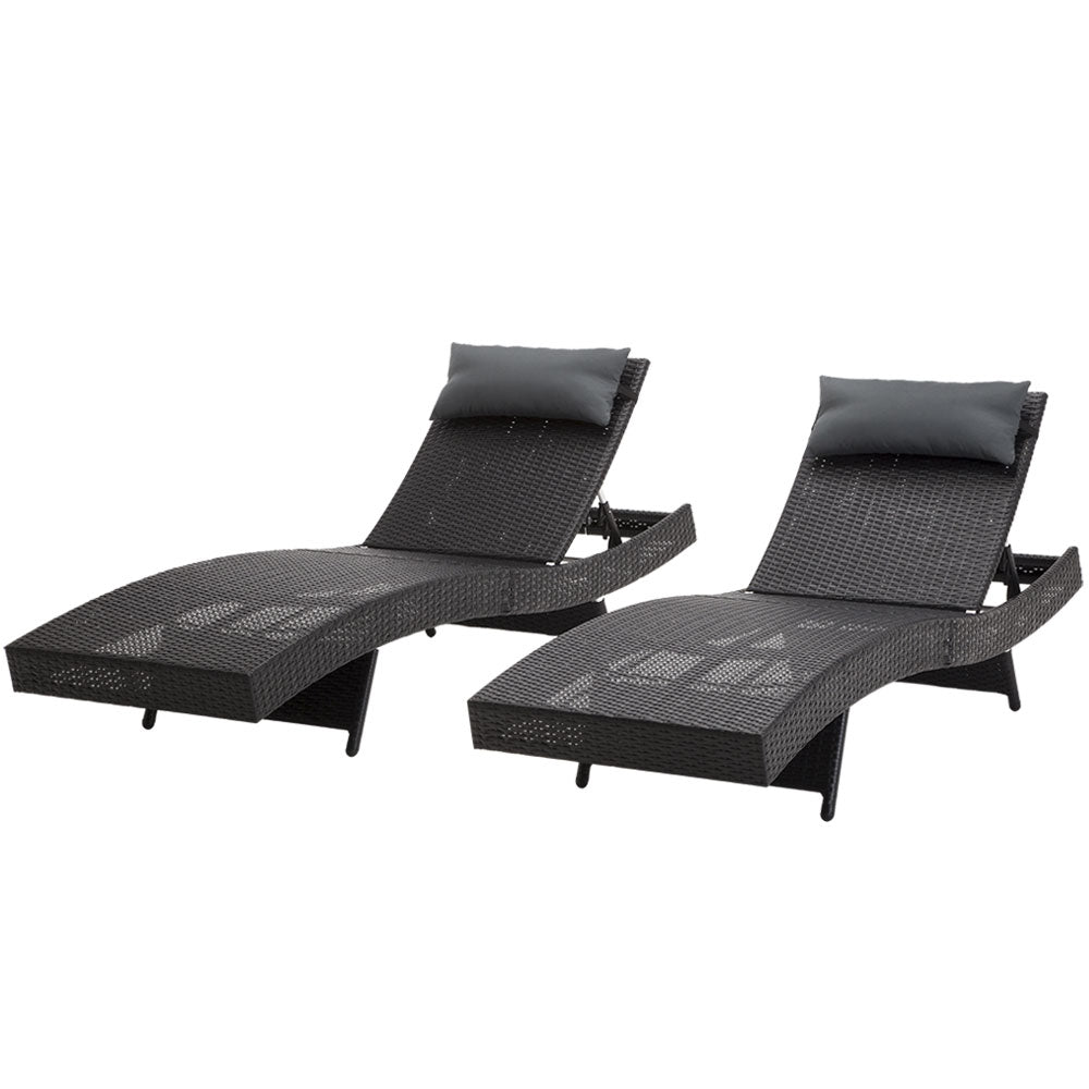 Gardeon 2x Outdoor Sun Setting Wicker Lounger Black