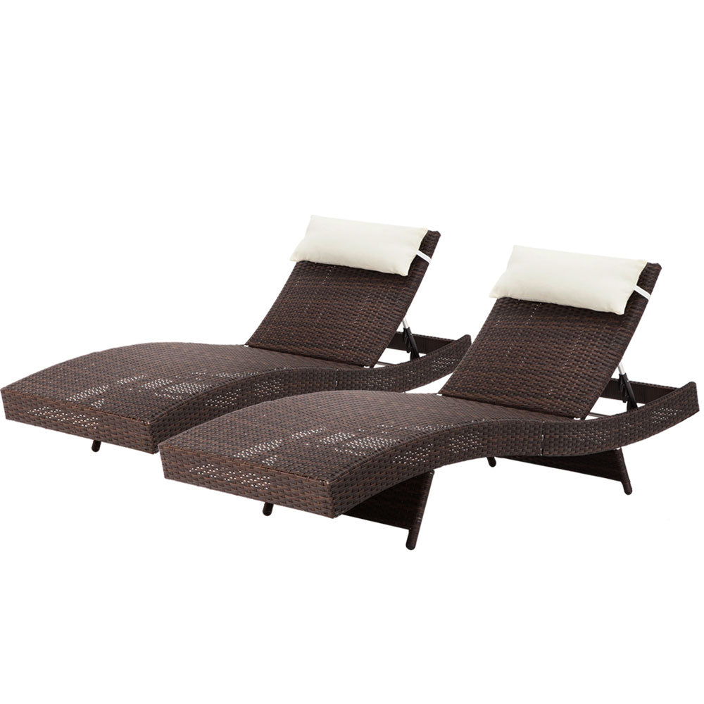 Gardeon 2x Outdoor Sun Setting Wicker Lounger Brown