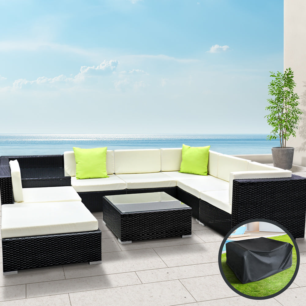 Gardeon 9 Piece Outdoor Sofa Lounge Setting with Storage Cover