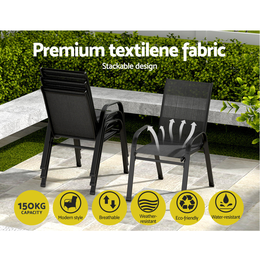 Gardeon 6X Outdoor Stackable Chairs Black