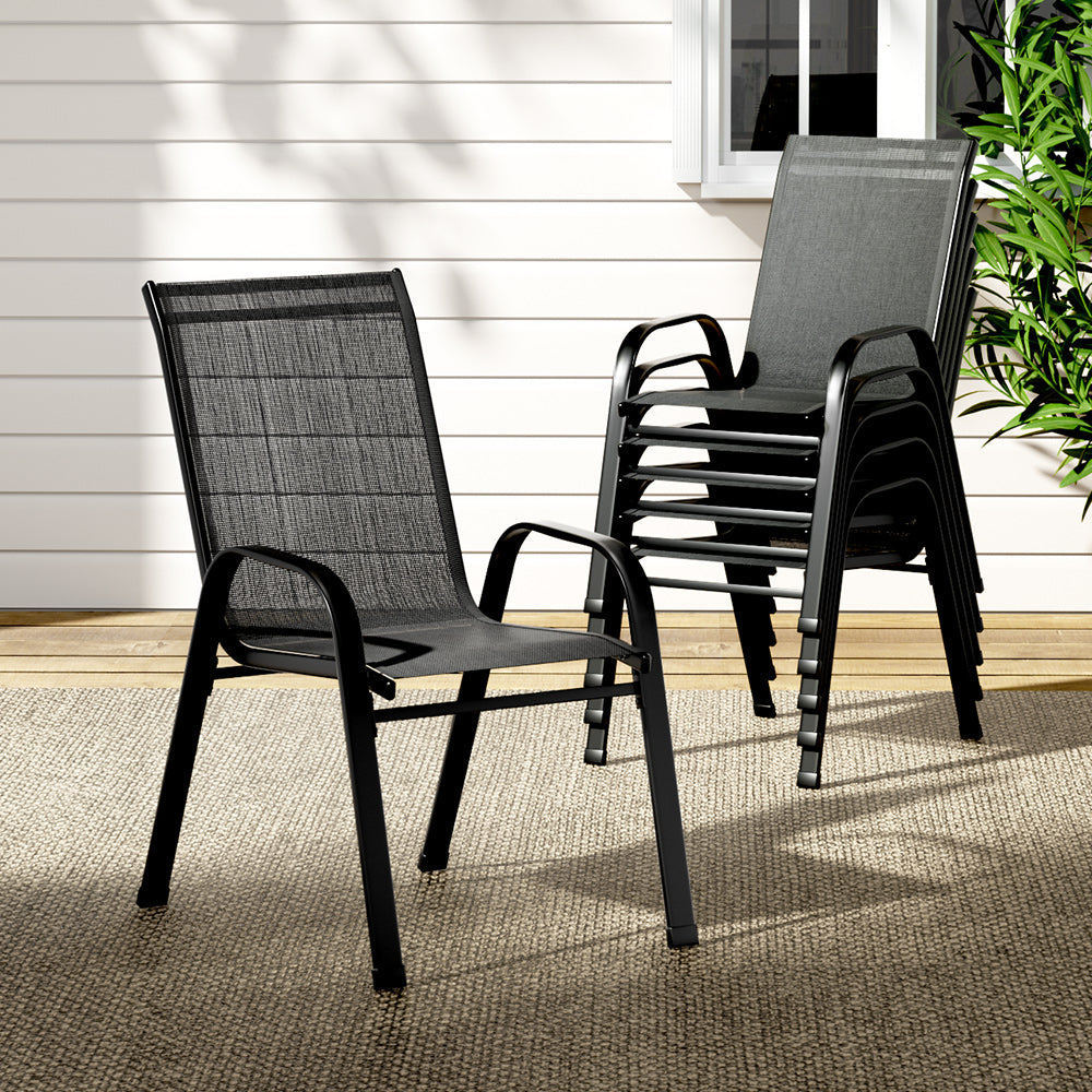 Gardeon 6X Outdoor Stackable Chairs Black