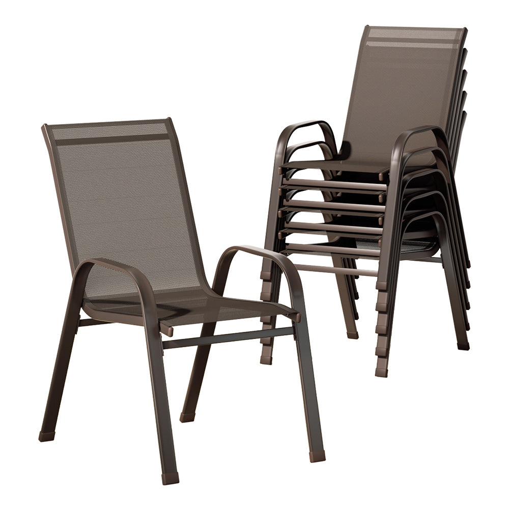 Gardeon 6pcs Outdoor Dining Stackable Chair Patio Brown