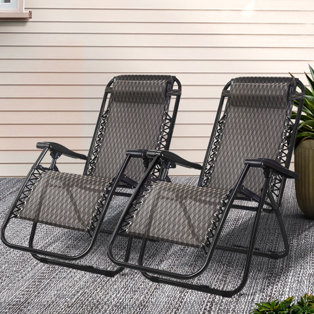 Gardeon 2 Piece Gravity Recliner Chairs - Grey