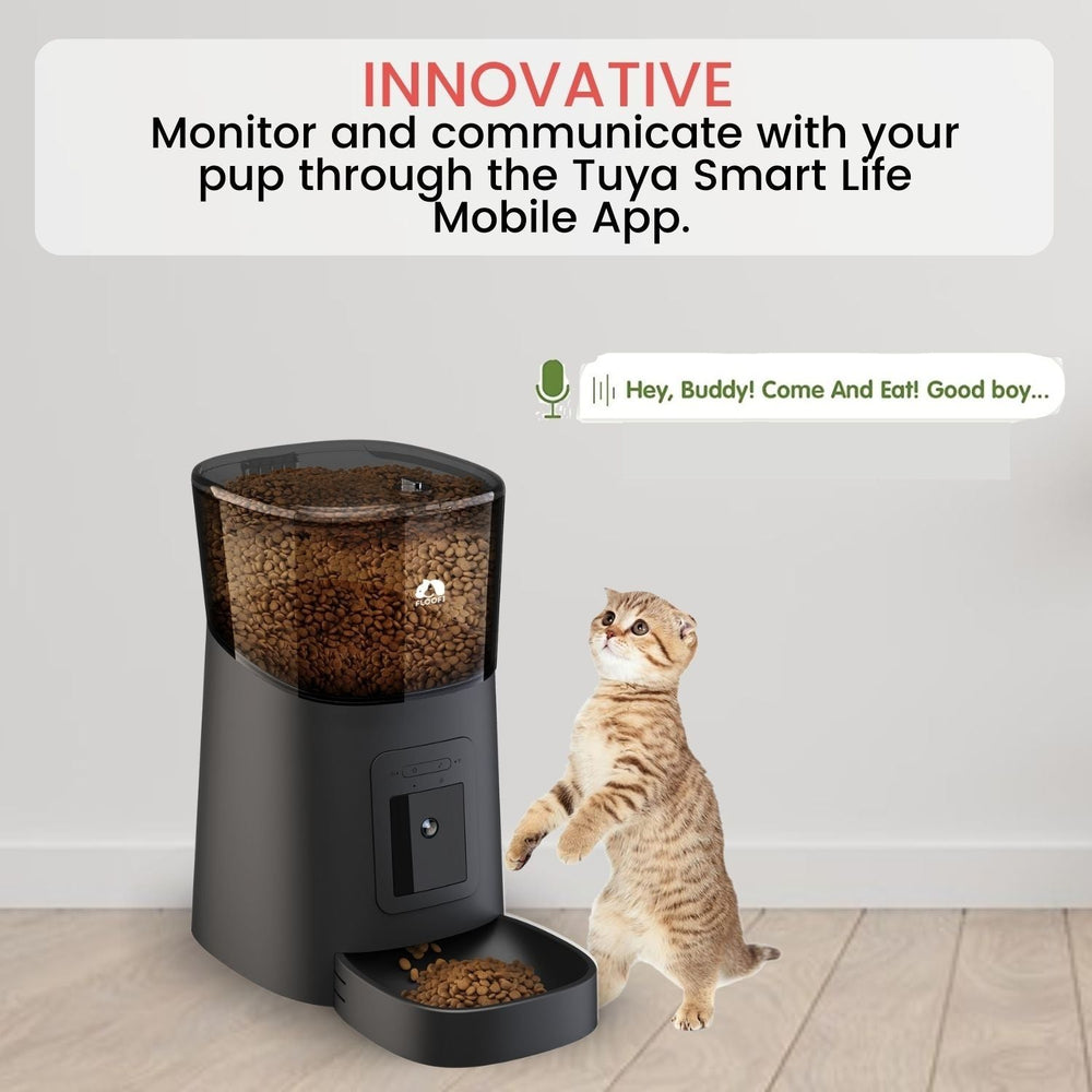 FLOOFI Automatic Voice Interaction &amp; Event Record Camera 6L Smart Pet Feeder - Black