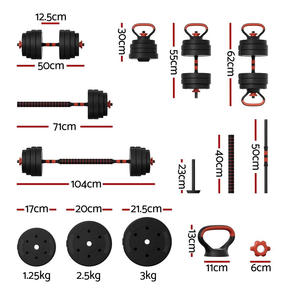 Everfit 40kg Adjustable Dumbbells Set Black and Red