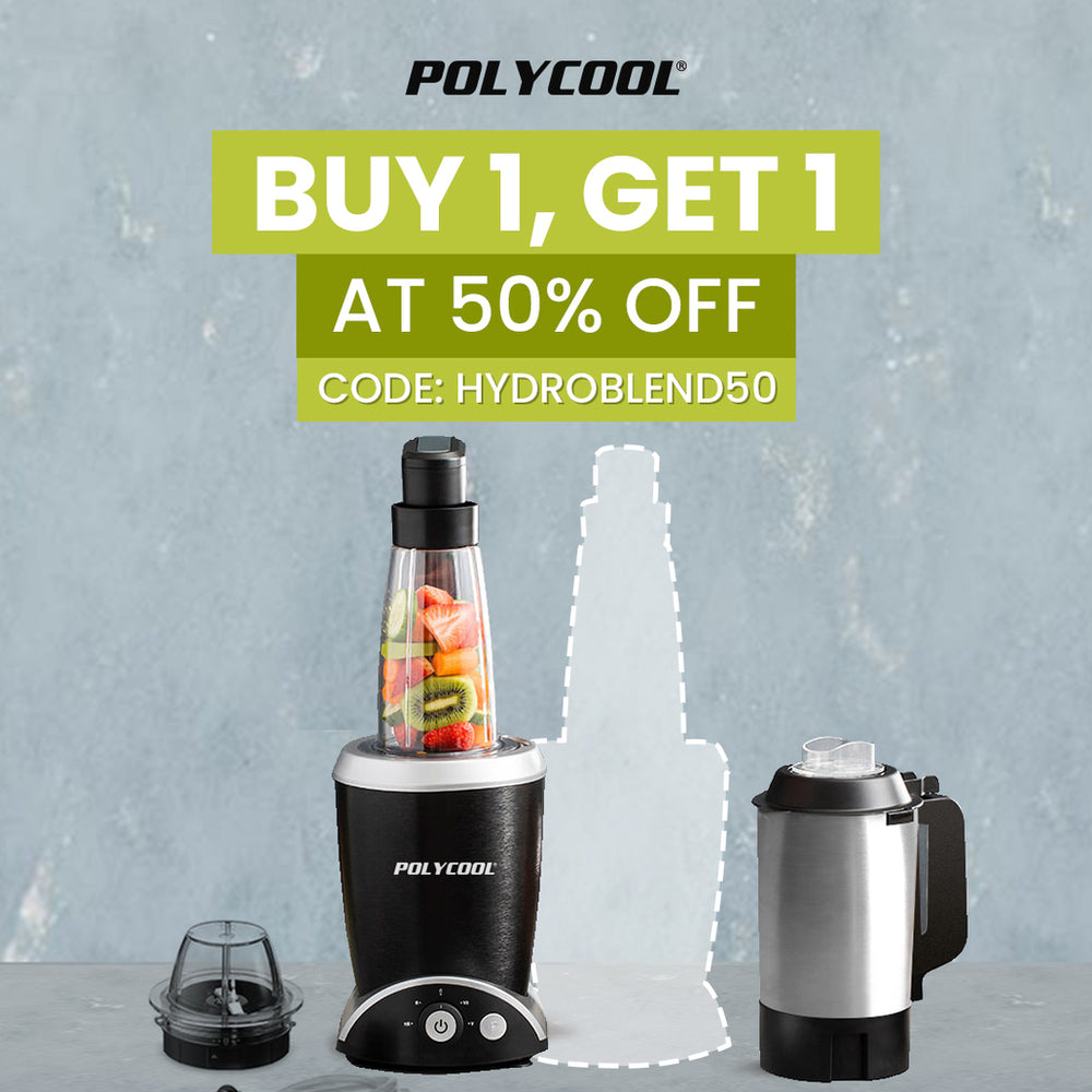 POLYCOOL 1000W 5in1 Vacuum Blender, 700ml Capacity, With Heating Jug and Grinder Cup