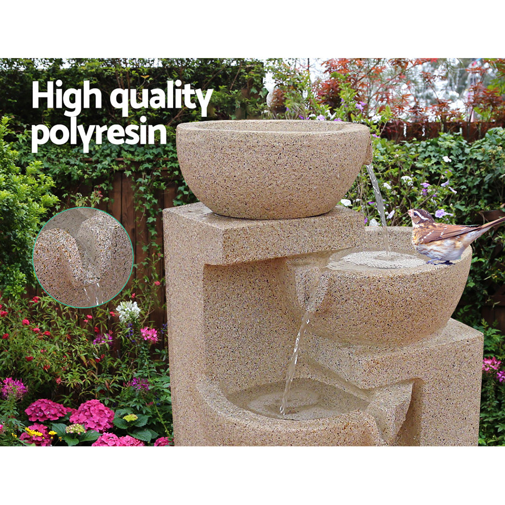 Gardeon 4 Tier Solar Powered Fountain with Light - Sand