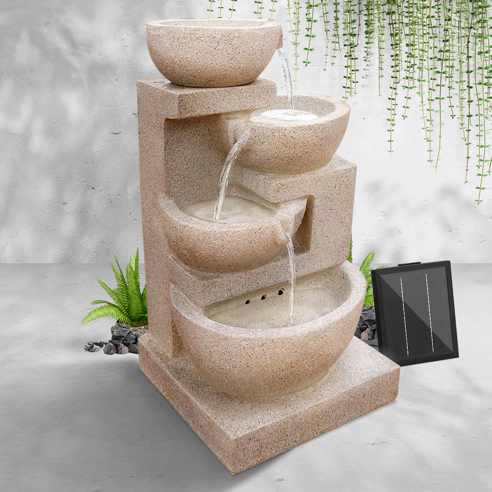 Gardeon 4 Tier Solar Powered Fountain with Light - Sand