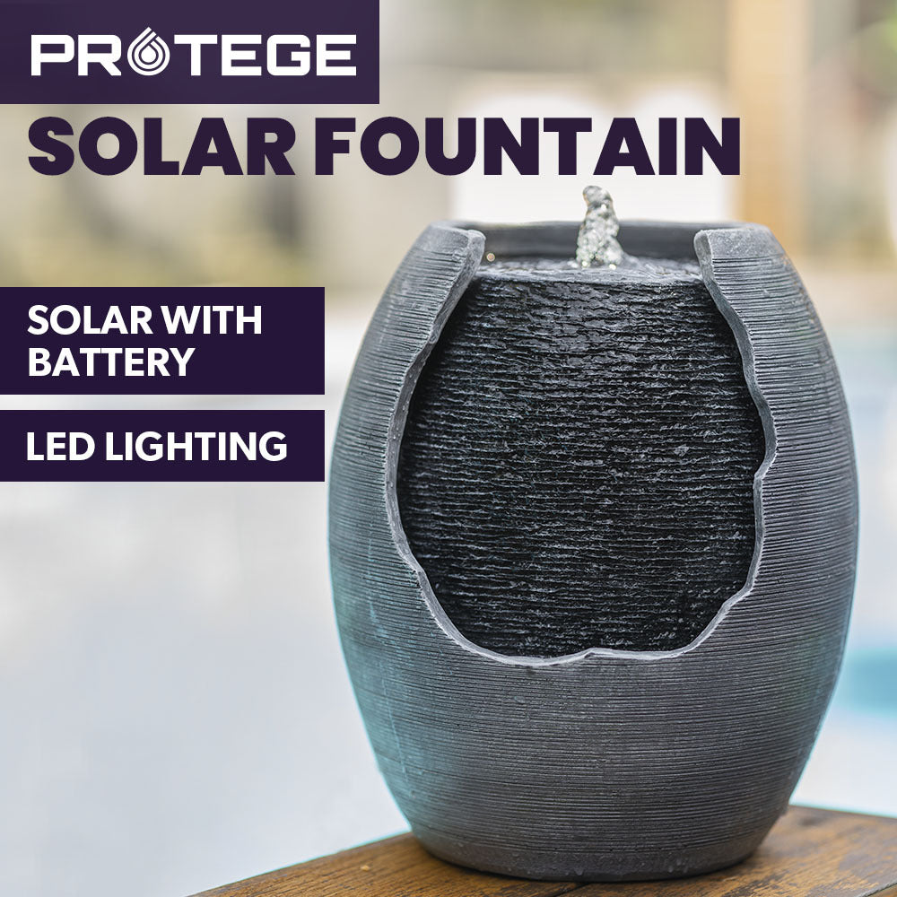 Protege Round Two Tone Solar Water Feature Fountain, with Panel Kit, LED Lights, Grey