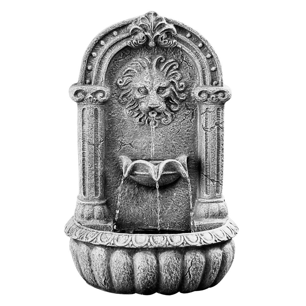 PROTEGE Lion Head Solar Powered Water Feature Fountain, Traditional Design, with Panel Kit, LED Lights