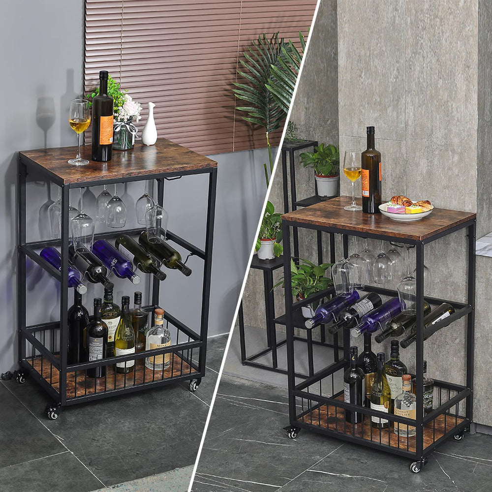 Viviendo Bar Cart &amp; Drinks Trolley incl Wine Rack and Wine Glass Holders