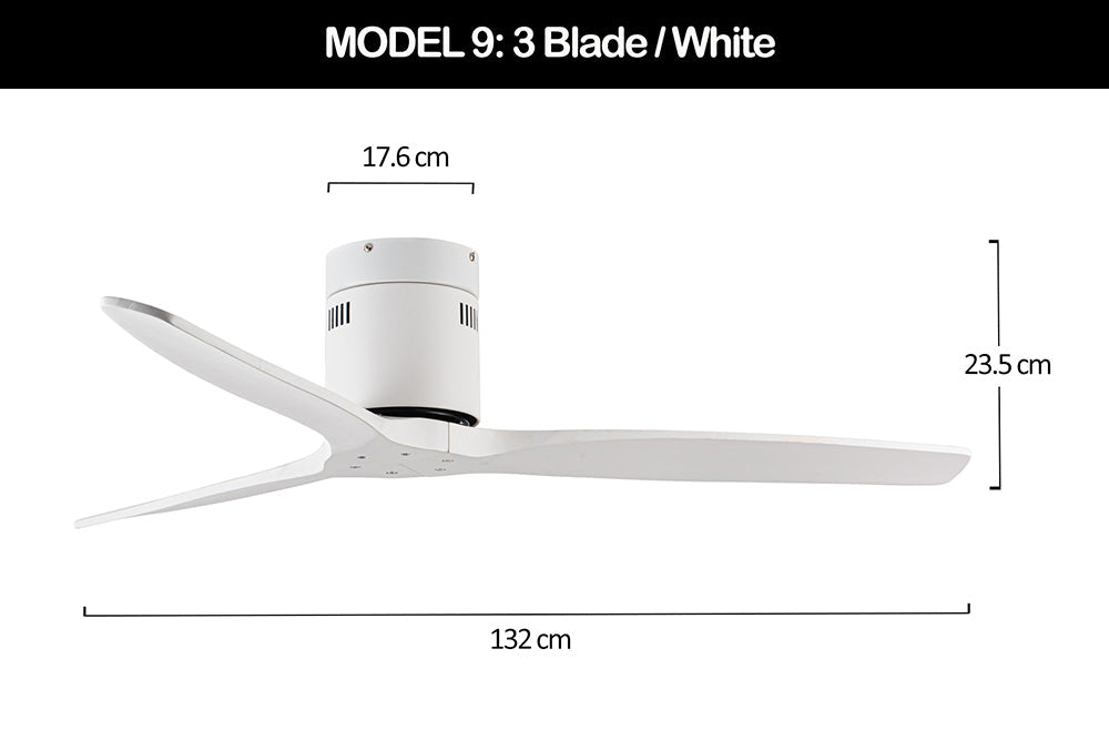 Viviendo 52 Inch 3 Solid Wood Blade Whisper AC Ceiling Fan with 3 Speed Remote Control - White