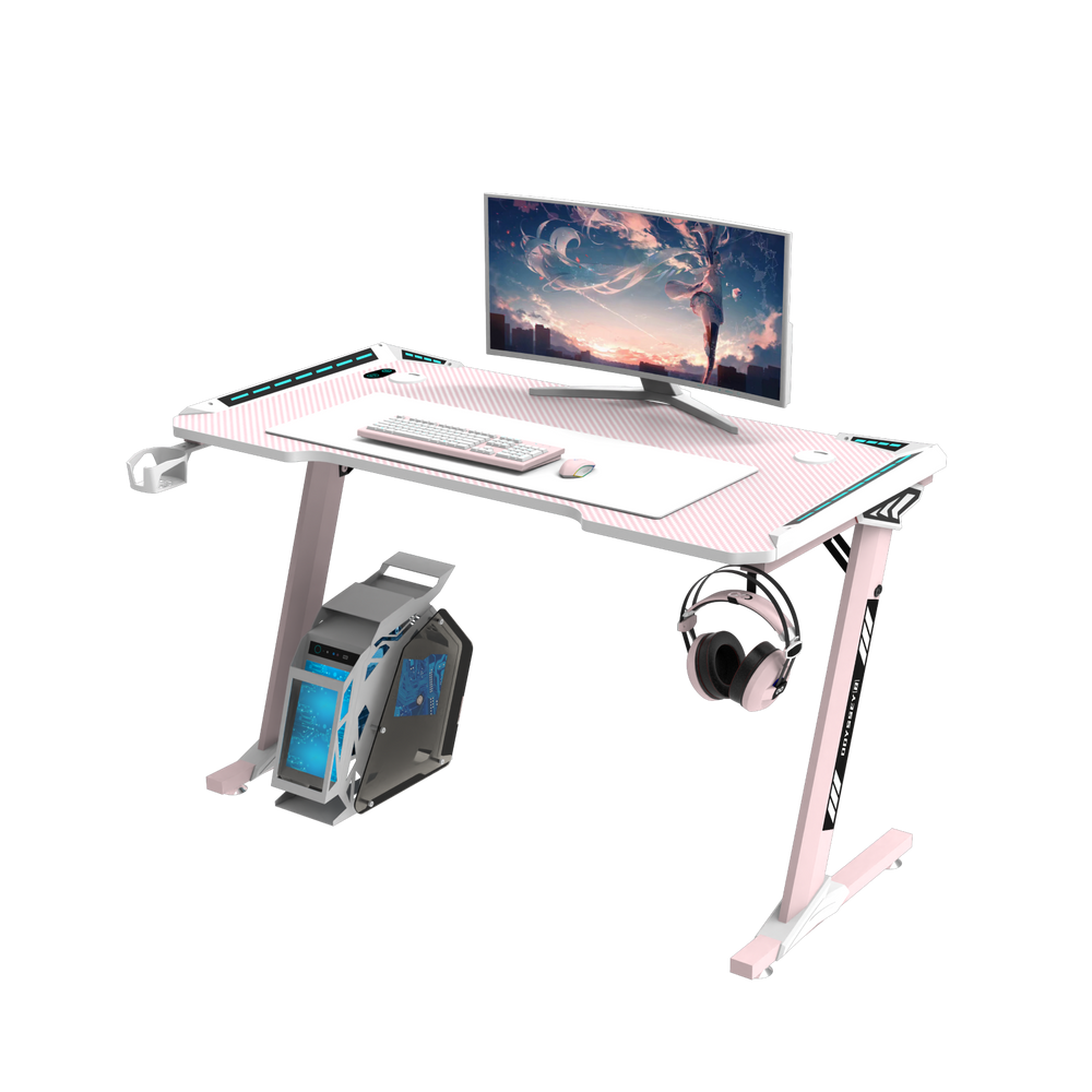 Odyssey8 1.4m Gaming Desk Office Table Desktop with LED light &amp; Effects - Pink