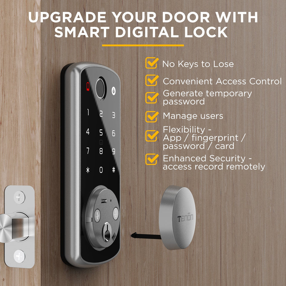 Tenon K7 Bluetooth Smart Door Lock Fingerprints Keypad Remote Access - Black