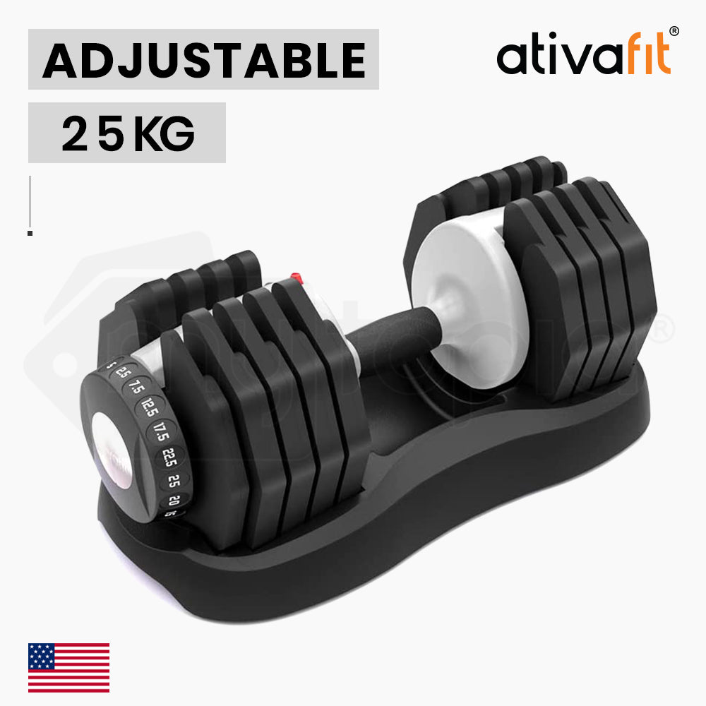 ATIVAFIT 25kg Adjustable Weight Dumbbell Set, for Home Gym Fitness Training