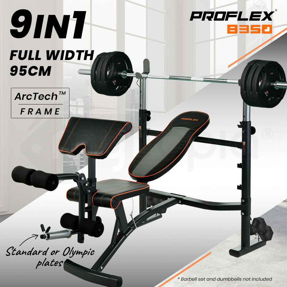 PROFLEX Adjustable Sit Up Weight Bench Press with Barbell Rack Home Gym Fitness Training