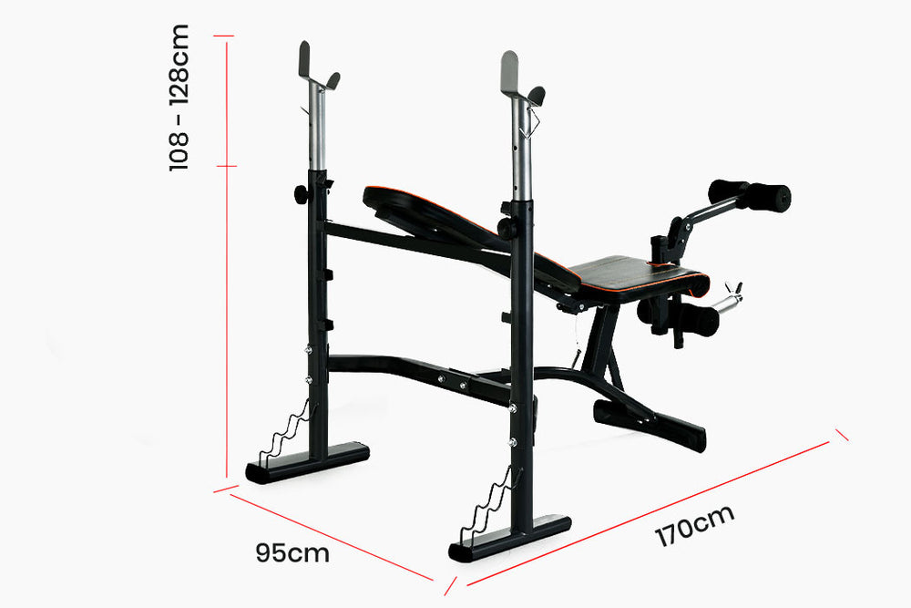 PROFLEX Adjustable Sit Up Weight Bench Press with Barbell Rack Home Gym Fitness Training