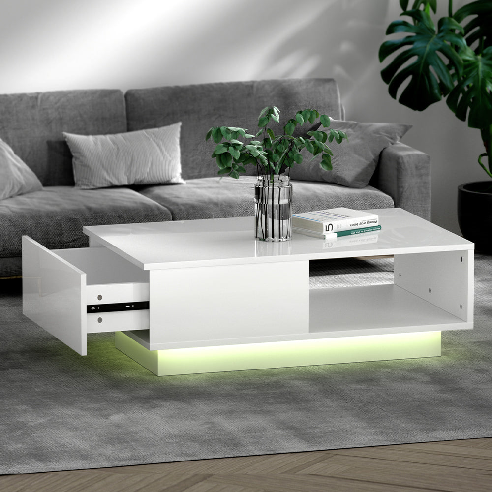 Artiss LED Coffee Table High Gloss White