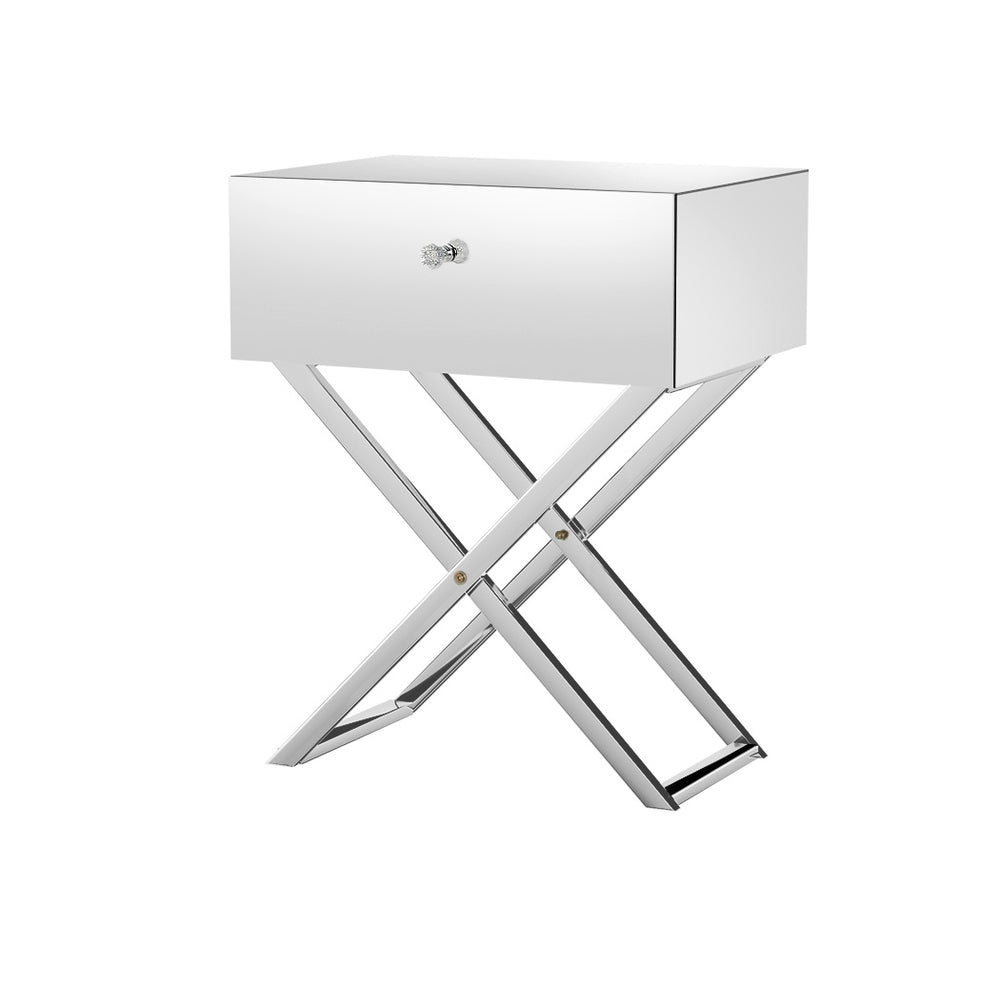 Aritss Mirrored Bedside Table Silver
