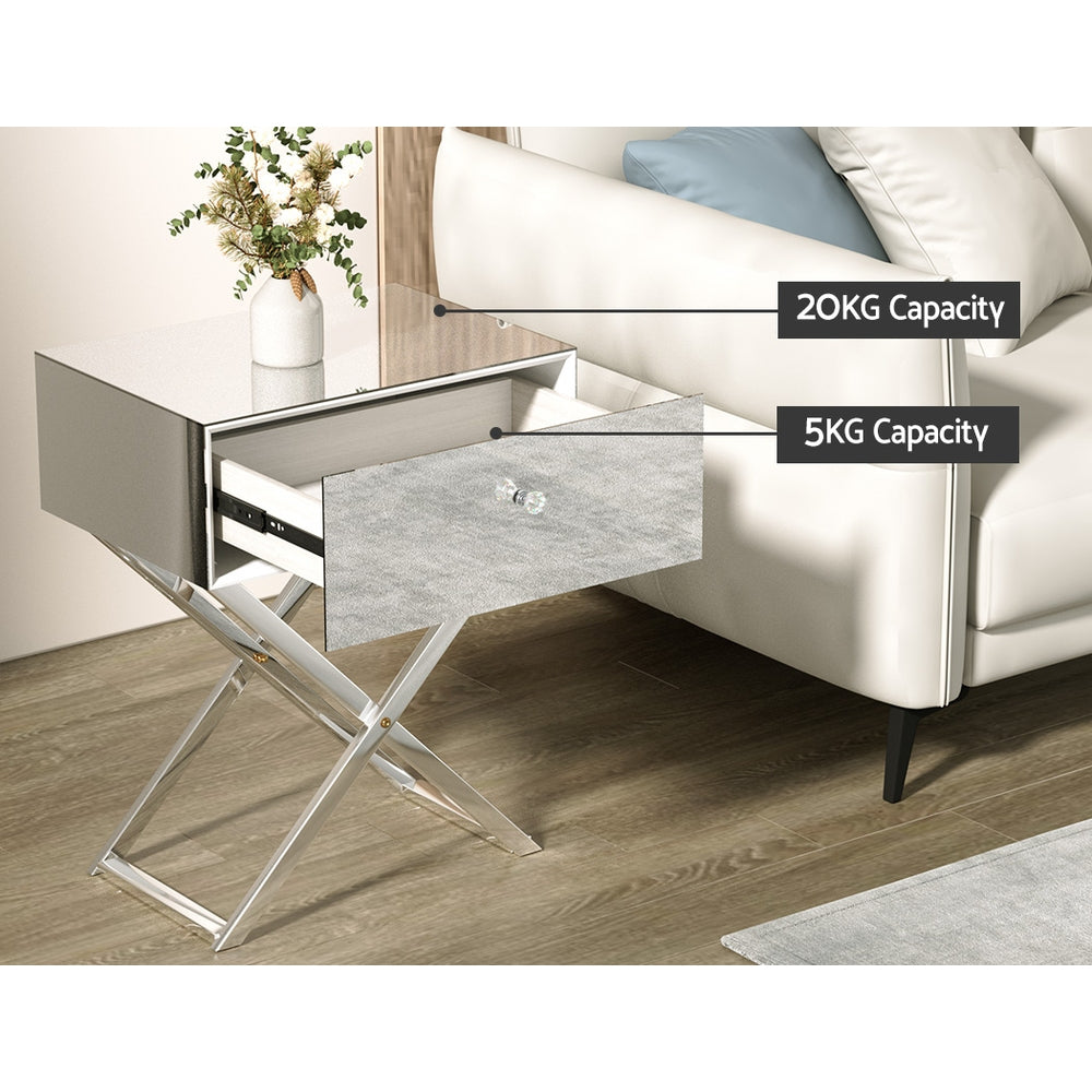 Aritss Mirrored Bedside Table Silver