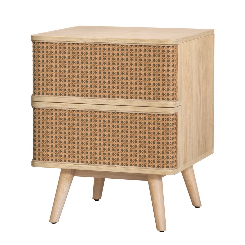 Artiss Bedside Table Rattan 2 Drawers Pine