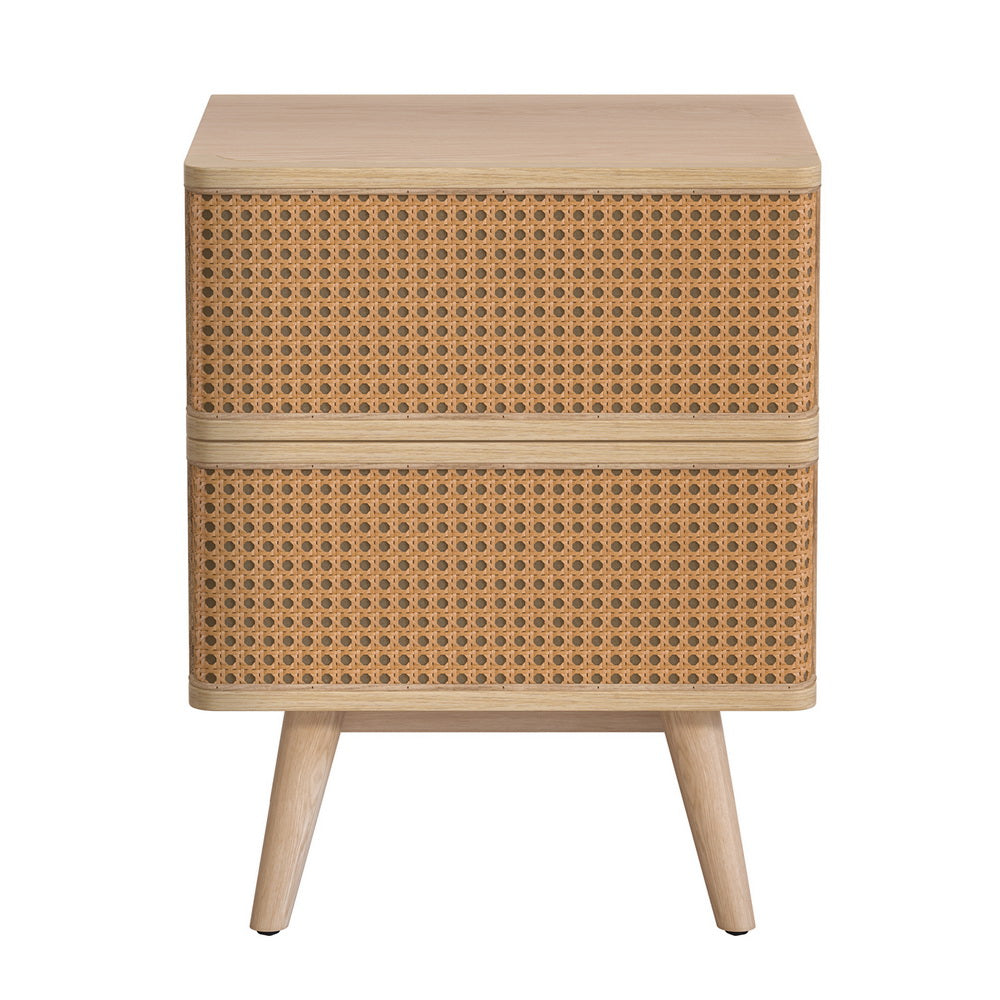 Artiss Bedside Table Rattan 2 Drawers Pine