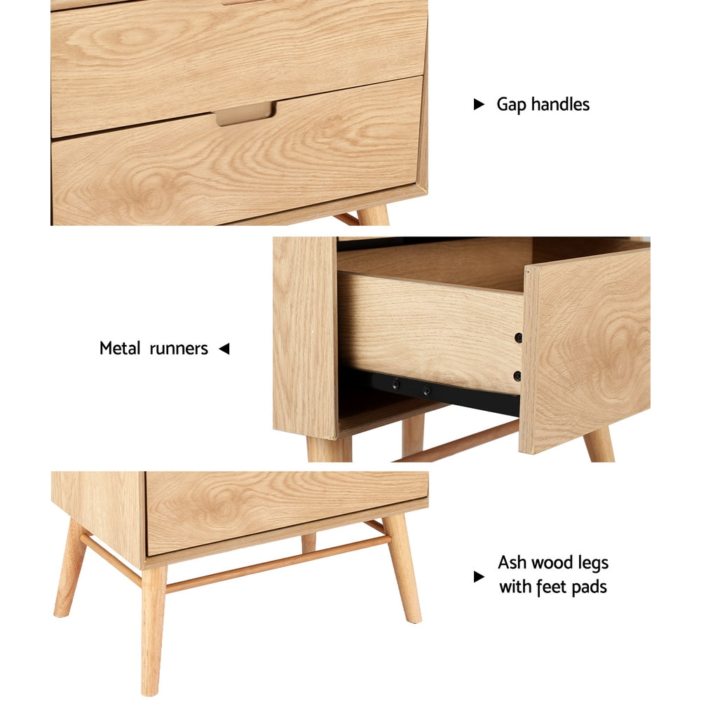 Artiss Bedside Table 2 Drawers GINO Pine