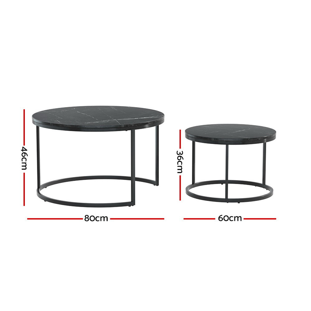 Artiss Nesting Coffee Tables Set of 2 Marble-effect Top 80/60CM