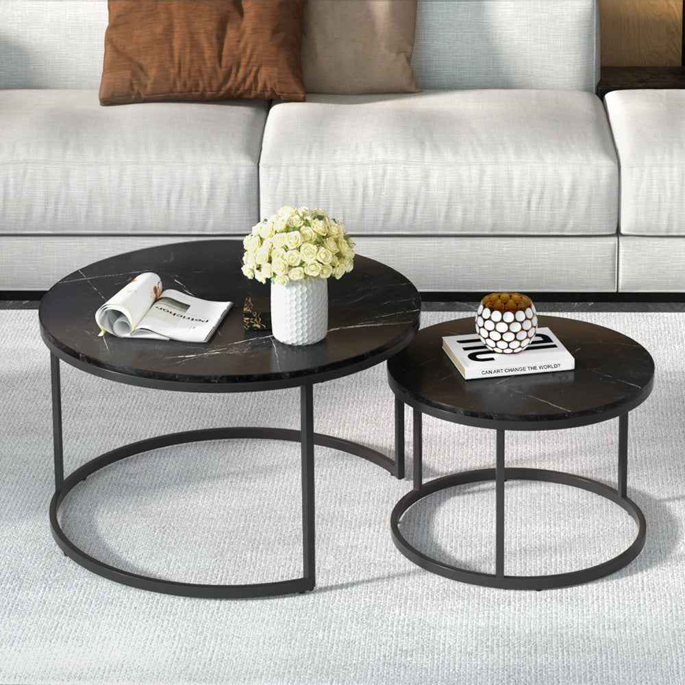 Artiss Nesting Coffee Tables Set of 2 Marble-effect Top 80/60CM
