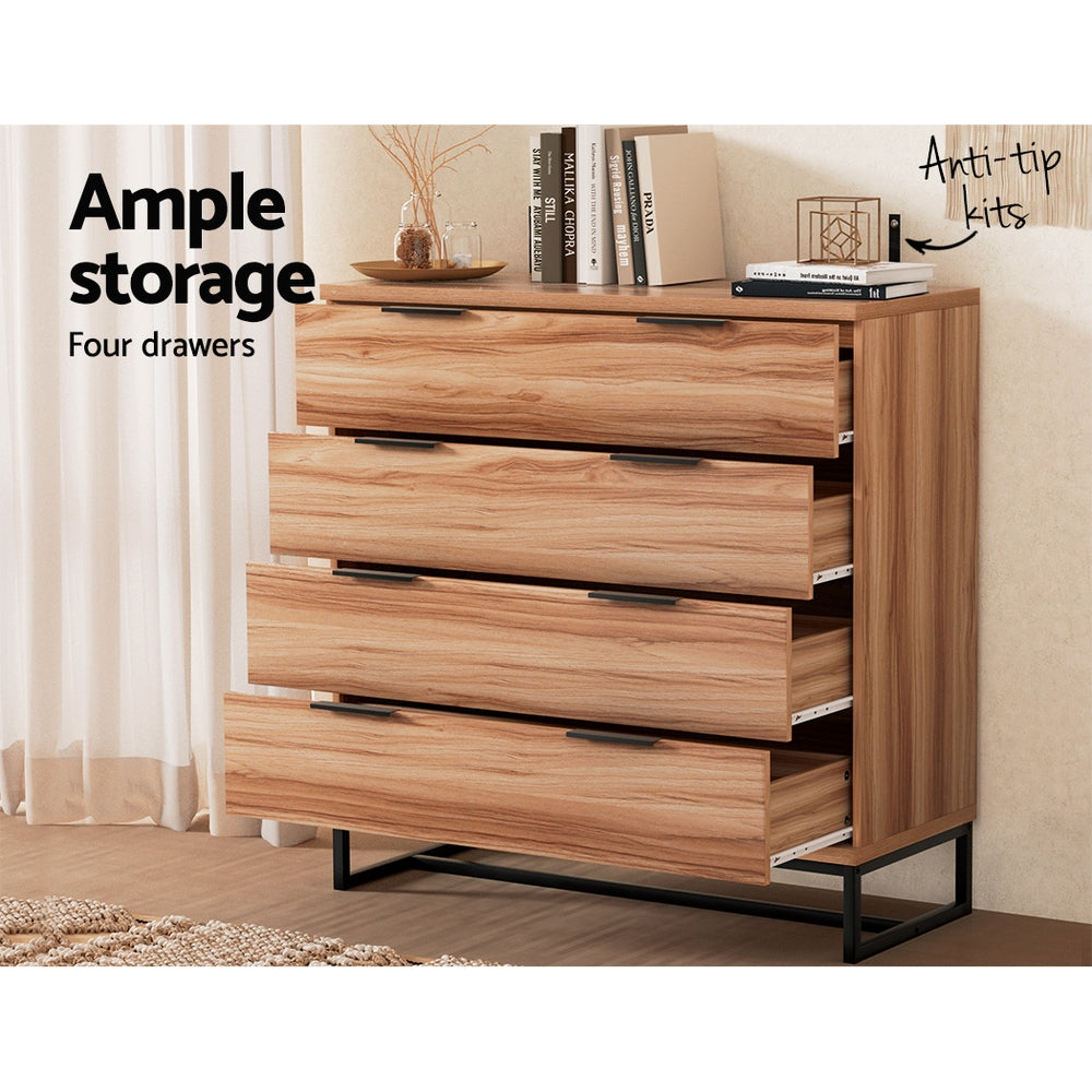 Artiss 4 Chest of Drawers Rust Oak