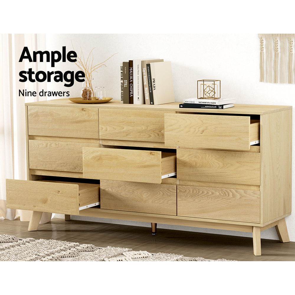 Artiss 9 Chest of Drawers Oak