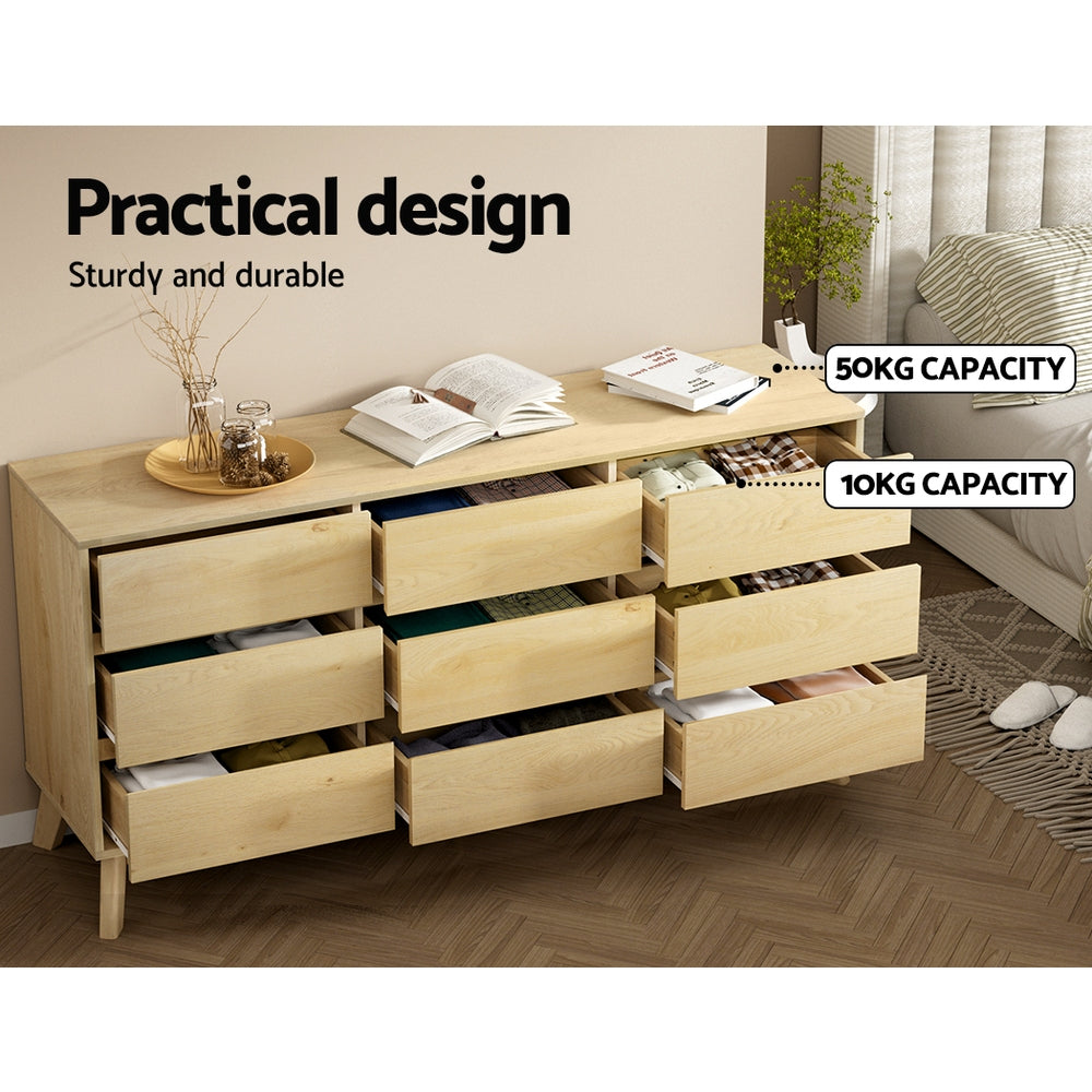 Artiss 9 Chest of Drawers Oak