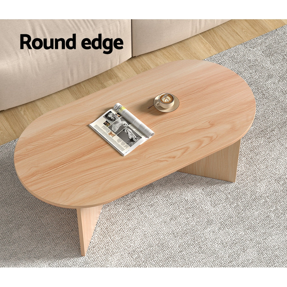 Artiss Oval Coffee Table Particle Board Wooden 110CM