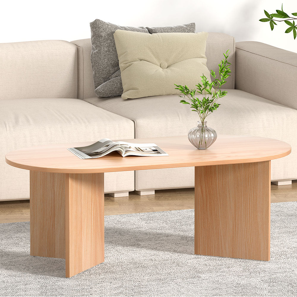 Artiss Oval Coffee Table Particle Board Wooden 110CM