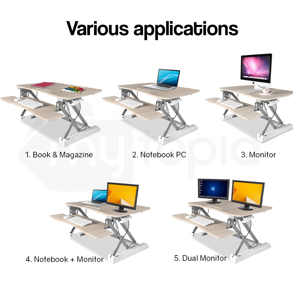 Fortia Desk Riser 90cm Wide Adjustable Sit to Stand for Dual Monitor, Keyboard, Laptop, Beech