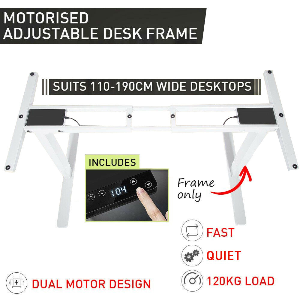 FORTIA Standing Desk Frame Only, 60-126cm Height, 2 Motors, 120KG Load, Silver